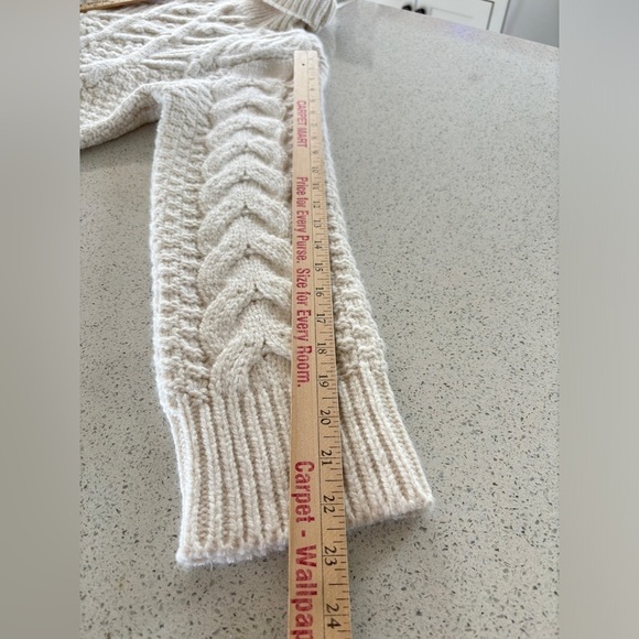 Aqua Fringe Sweater Large Chunky Cowl Neck Ivory Cable Knit Blogger Favorite NEW - Picture 13 of 13